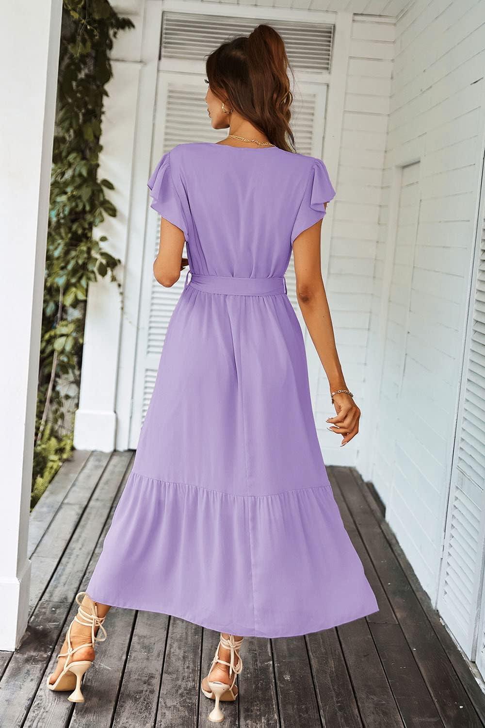 PRETTYGARDEN Women's Summer Floral Boho Dress Wrap V Neck Short Sleeve Ruffle A-Line Flowy Maxi Wedding Guest Dresses