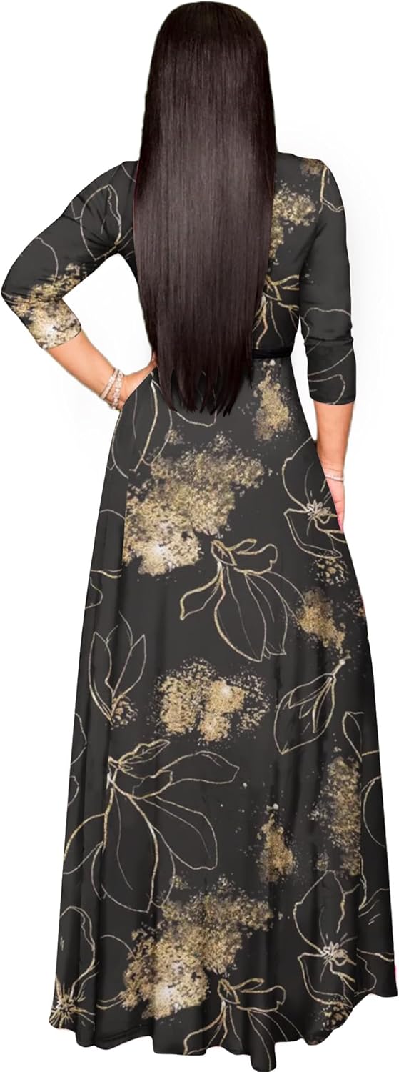 FANDEE Plus Size Maxi Dress for Women Casual Summer Sundress V-Neck 3/4 Sleeve