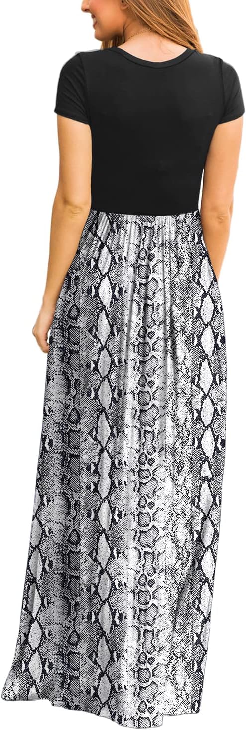 DEARCASE Maxi Dress for Women Short Sleeve Casual Summer Loose Plain Comfy Long Dresses with Pockets