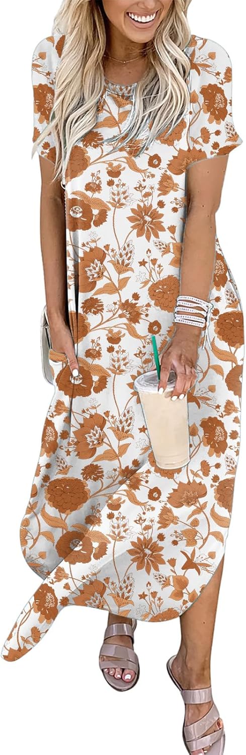 ANRABESS Women's Summer Casual Loose Short Sleeve Long T Shirt Dress Split Maxi Beach Sundress Travel Vacation Outfits