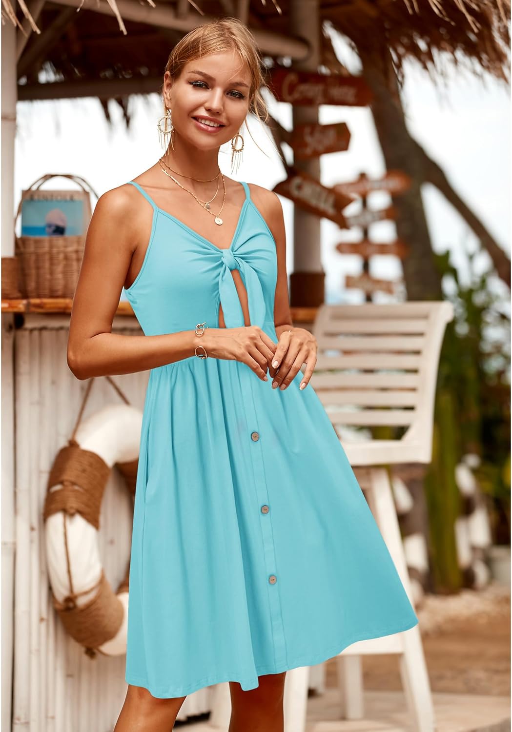VOTEPRETTY Women's Summer Dresses Spring Sundresses Beach Clothes Outfit Vacation 2024 V Neck Casual Tropical Resort Hawaiian