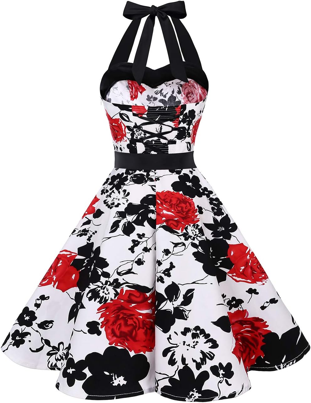 DRESSTELLS Women's Vintage 1950s Cocktail Party Dress Retro Wedding Guest Halter Rockabilly Swing Dresses