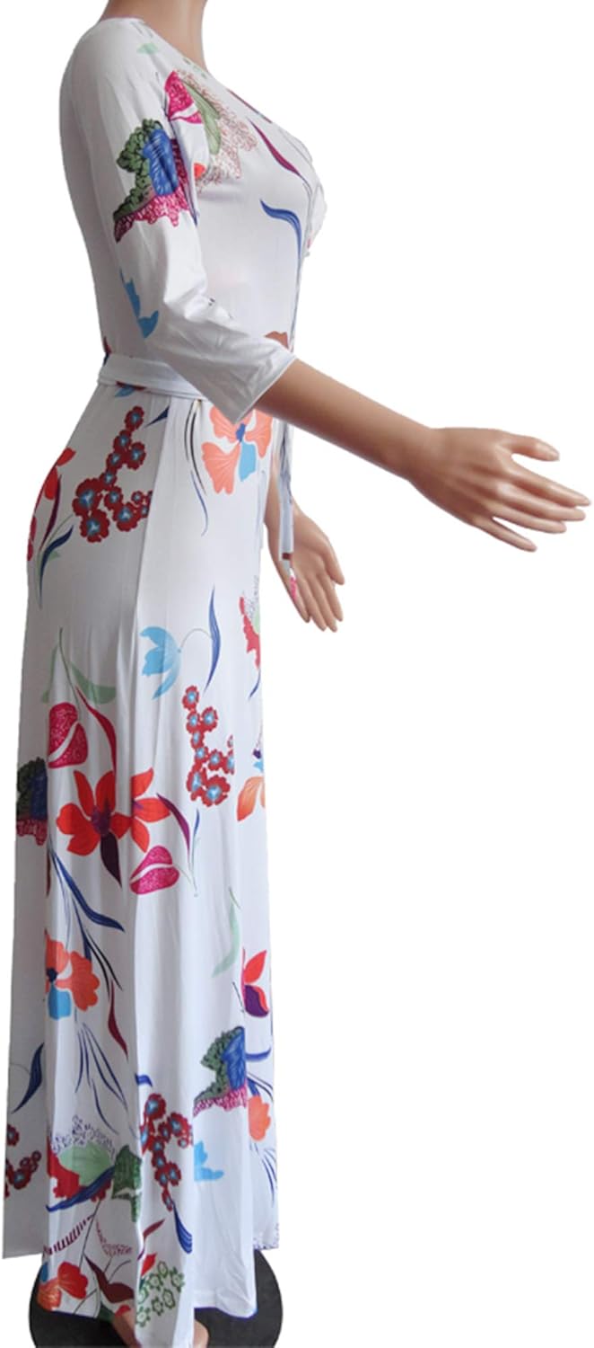 FANDEE Plus Size Maxi Dress for Women Casual Summer Sundress V-Neck 3/4 Sleeve