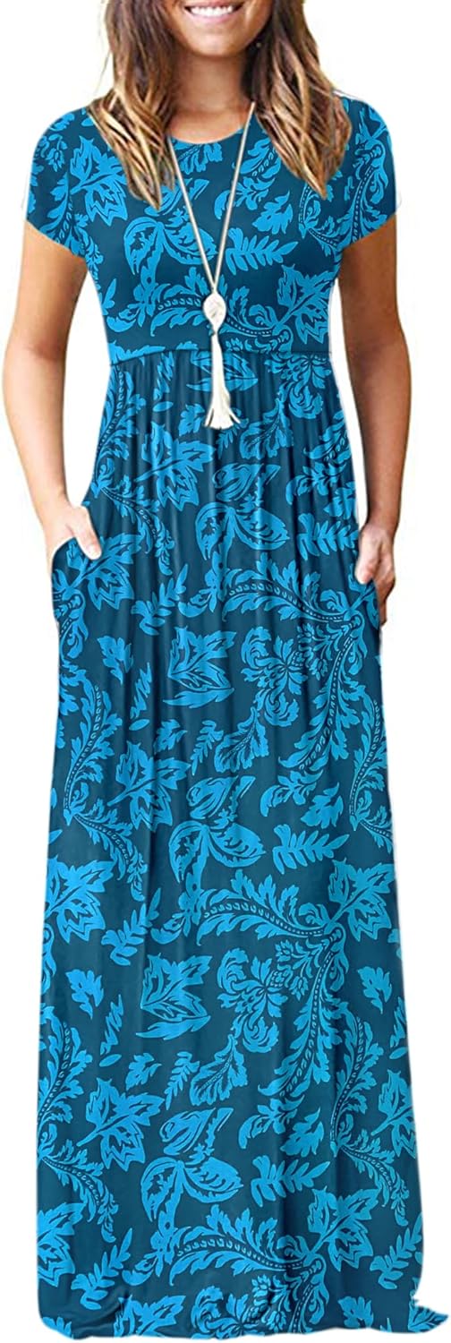 AUSELILY Women's Short Sleeve Loose Plain Casual Long Maxi Dresses for Women 2025