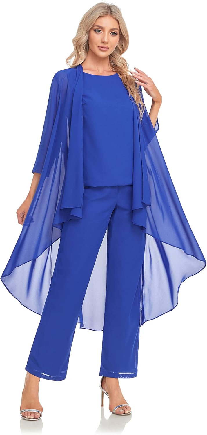 Women's 3 Pieces Chiffon Mother of The Bride Dress with Jacket Chiffon Formal Evening Dresses
