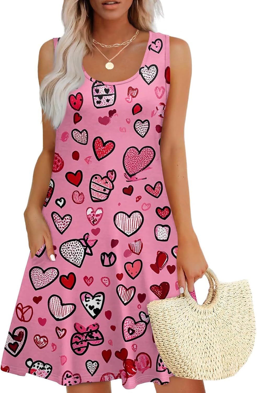 Women's Casual Sundress with Pockets Summer Boho Beach Dress,Holiday Hresses for Woment-Shirts Dress U Neck Loose Tank