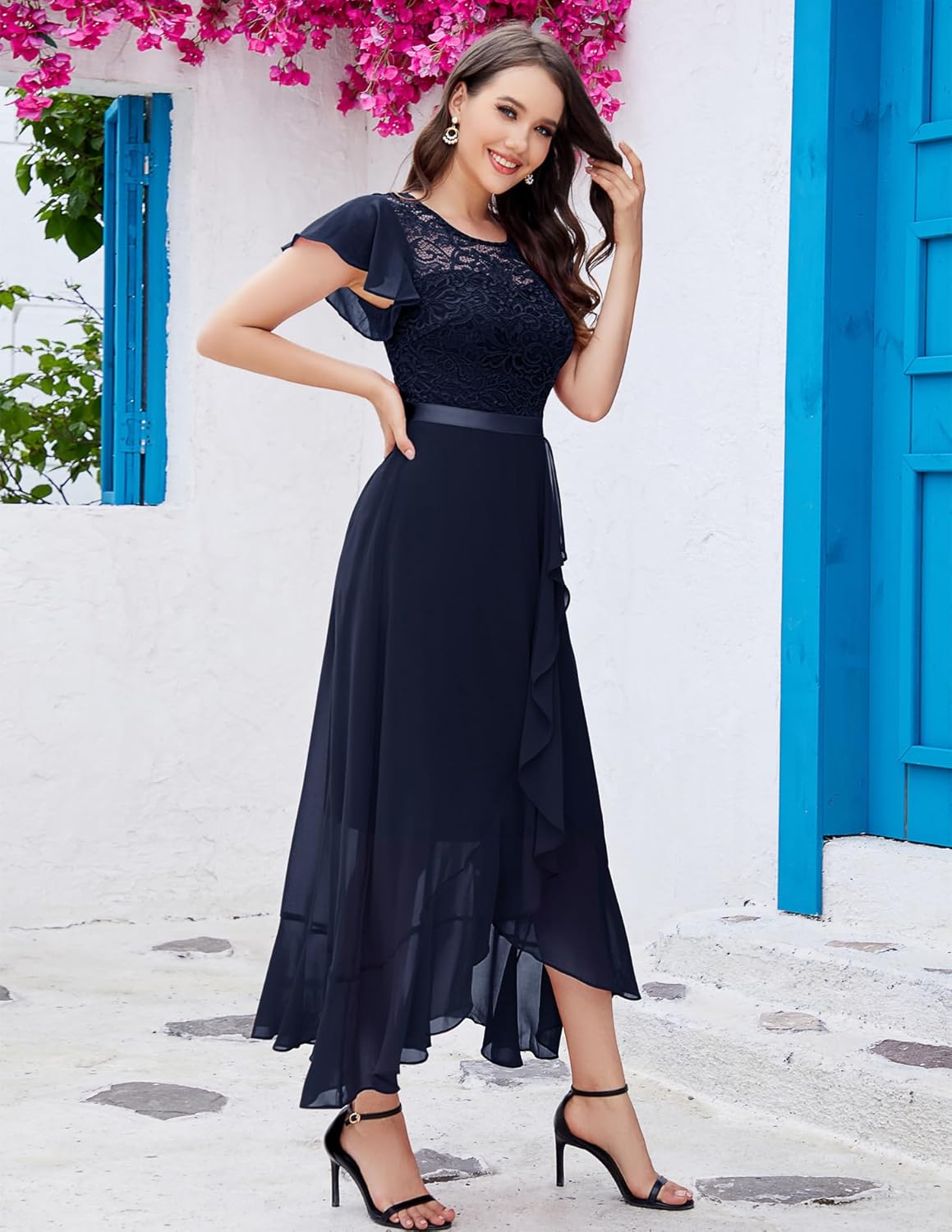 BeryLove Formal Dresses for Women 2025 Wedding Guest with Slit Cocktail Elegant Lace Long Prom Dress