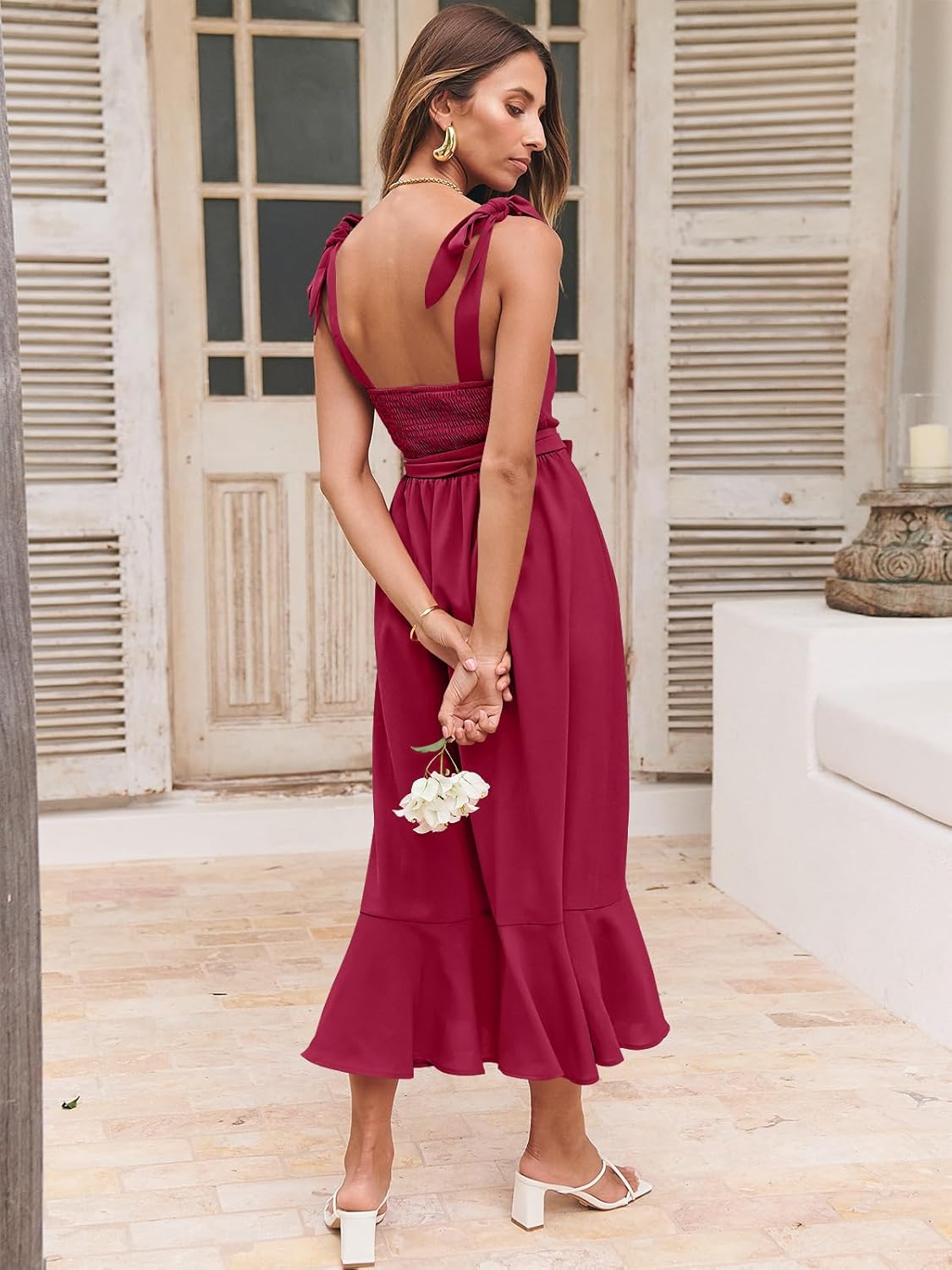 ANRABESS Women's Square Neck Ruffle Split Midi Elegant Formal Wedding Guest Cocktail Bridesmaid Graduation Party Dresses
