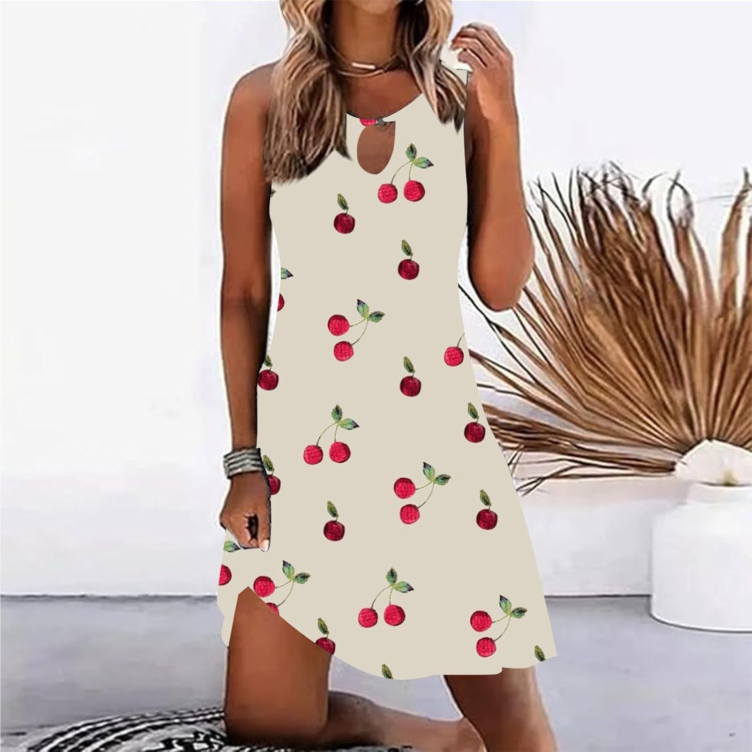 Summer Dresses for Women 2025 Vacation Beach Casual Vintage Midi Sundresses Sexy Sleeveless V Neck Boho Tank Dress
