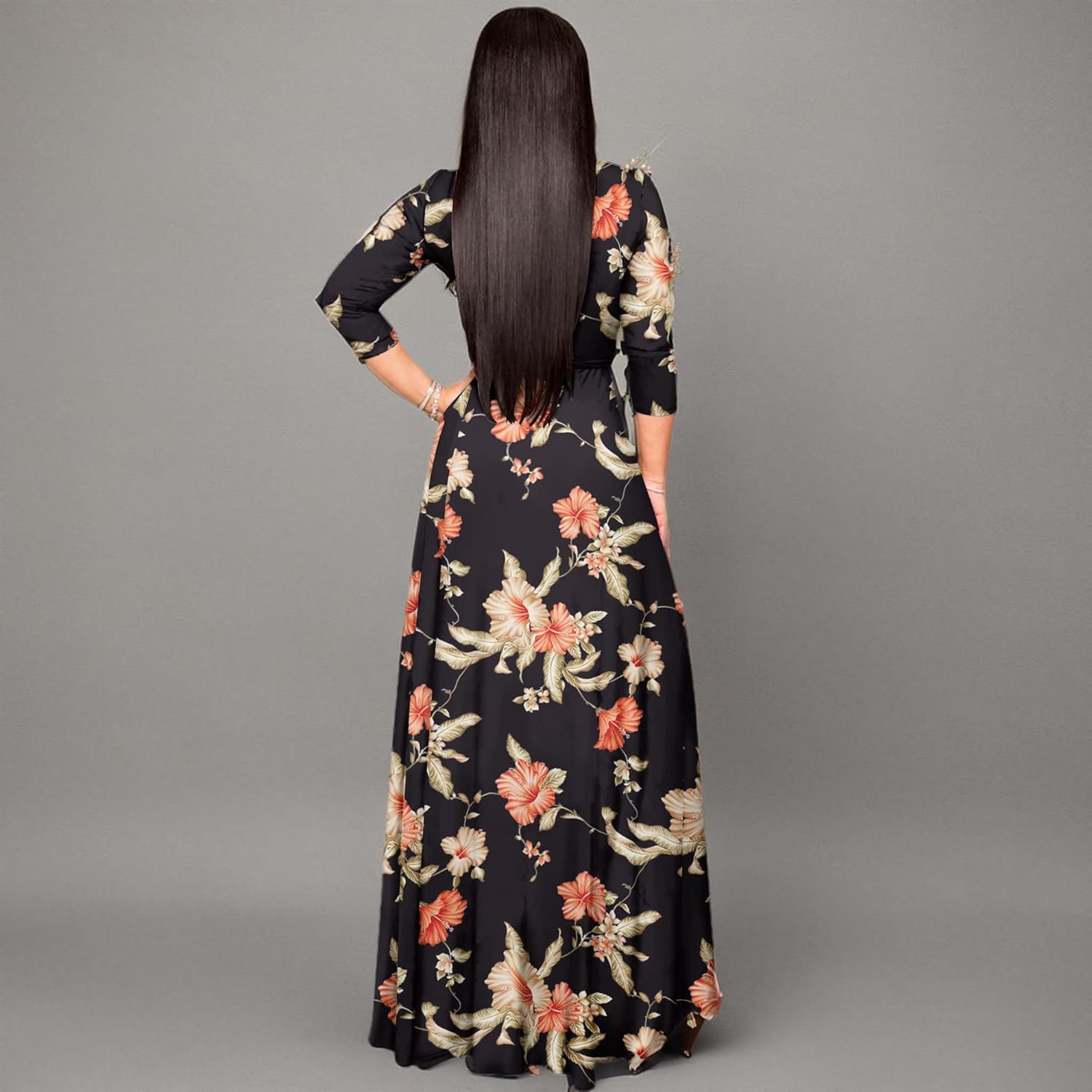 FANDEE Plus Size Maxi Dress for Women Casual Summer Sundress V-Neck 3/4 Sleeve