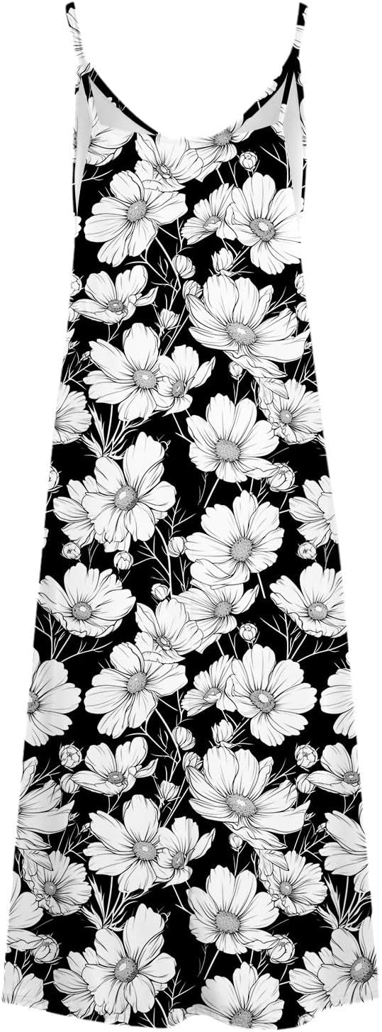 Womens Floral Maxi Dresses Spaghetti Strap Casual Summer Long Dress Vneck Flowy Boho Beach Sundress Vacation Outfits