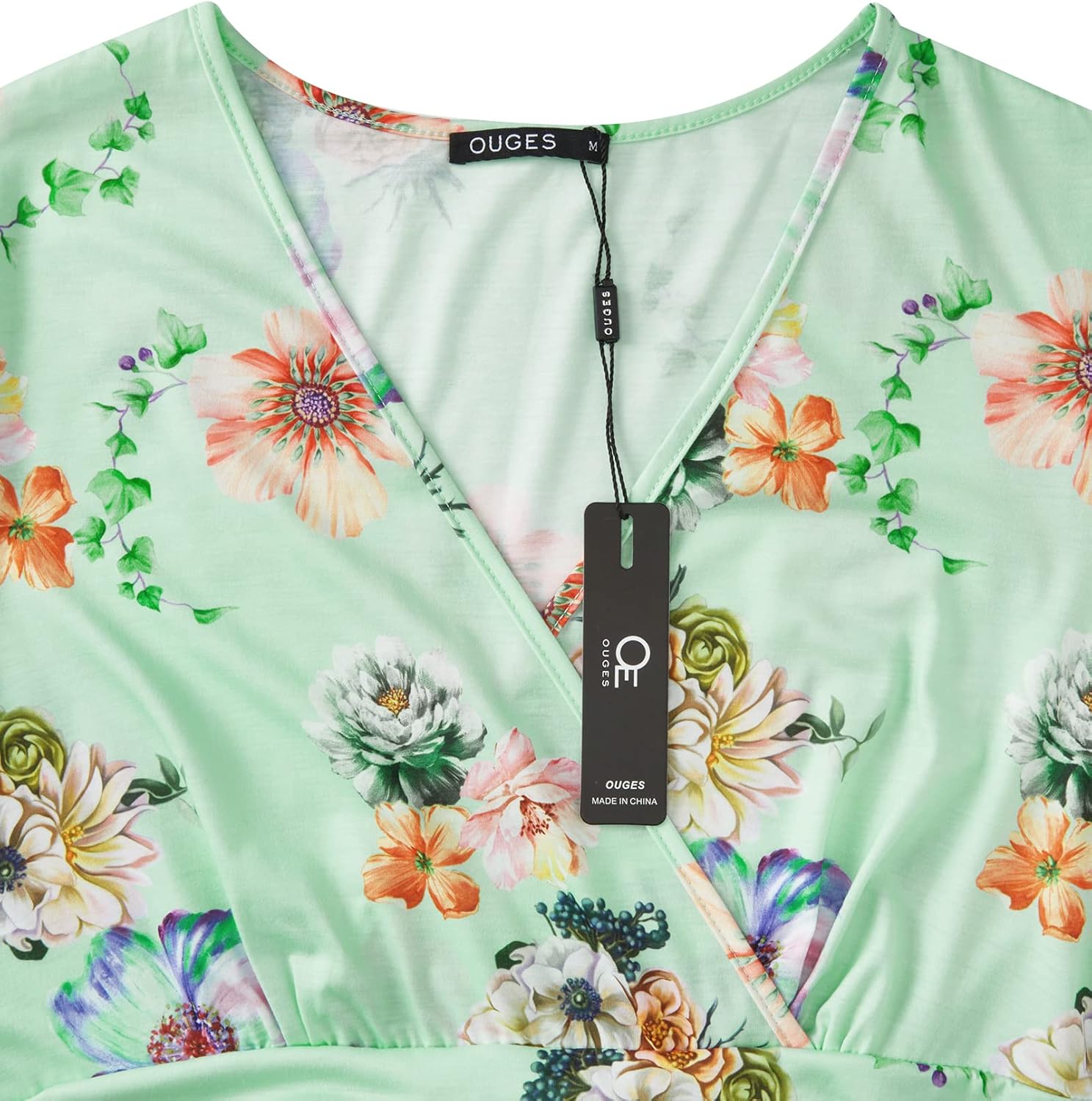 OUGES Women's Summer Short Sleeve V-Neck Floral Short Party Dress with Pockets