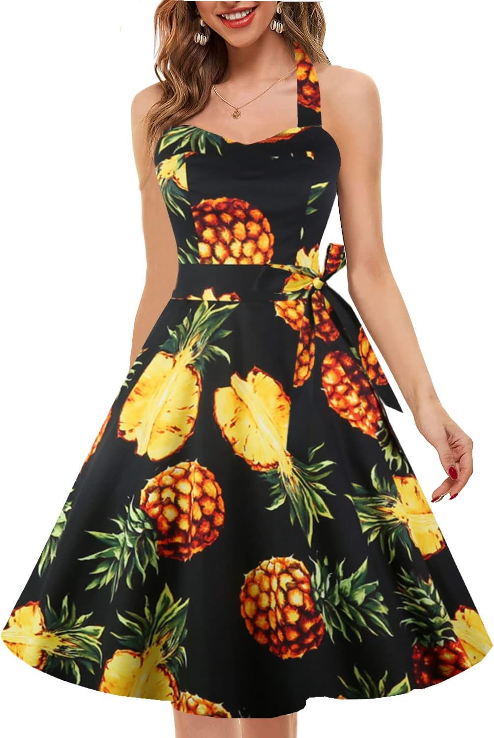 Topdress Women'sVintage Polka Audrey Dress 1950s Halter Retro Cocktail Dress