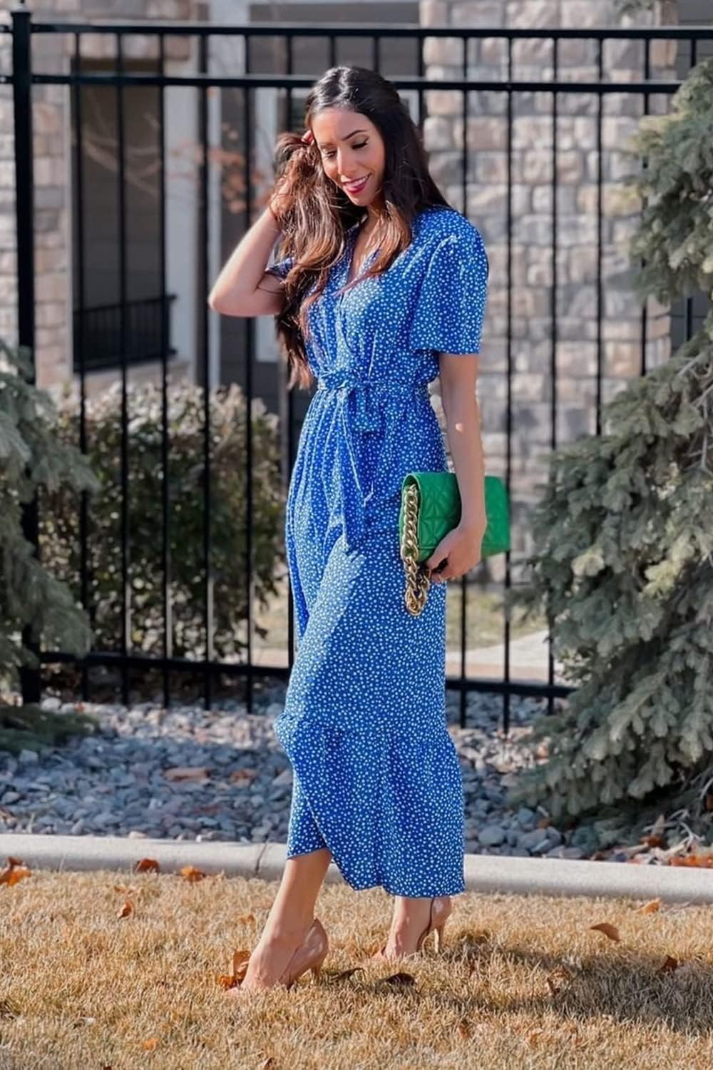 PRETTYGARDEN Women's Summer Floral Boho Dress Wrap V Neck Short Sleeve Ruffle A-Line Flowy Maxi Wedding Guest Dresses