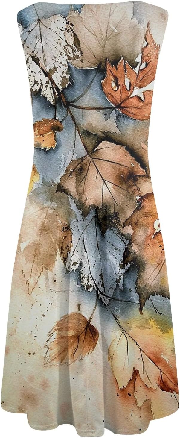 Womens Tank Sundress 2025 Casual Floral Print Tshirt Dress Swing Sleeveless Midi Dress Crewneck Pleated Summer Dresses