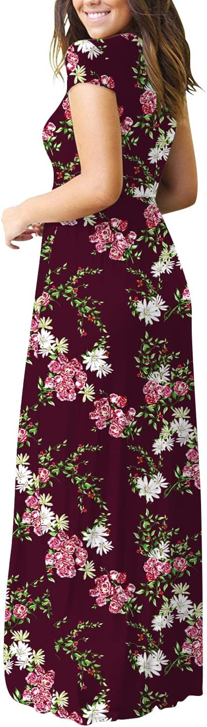DEARCASE Maxi Dress for Women Short Sleeve Casual Summer Loose Plain Comfy Long Dresses with Pockets
