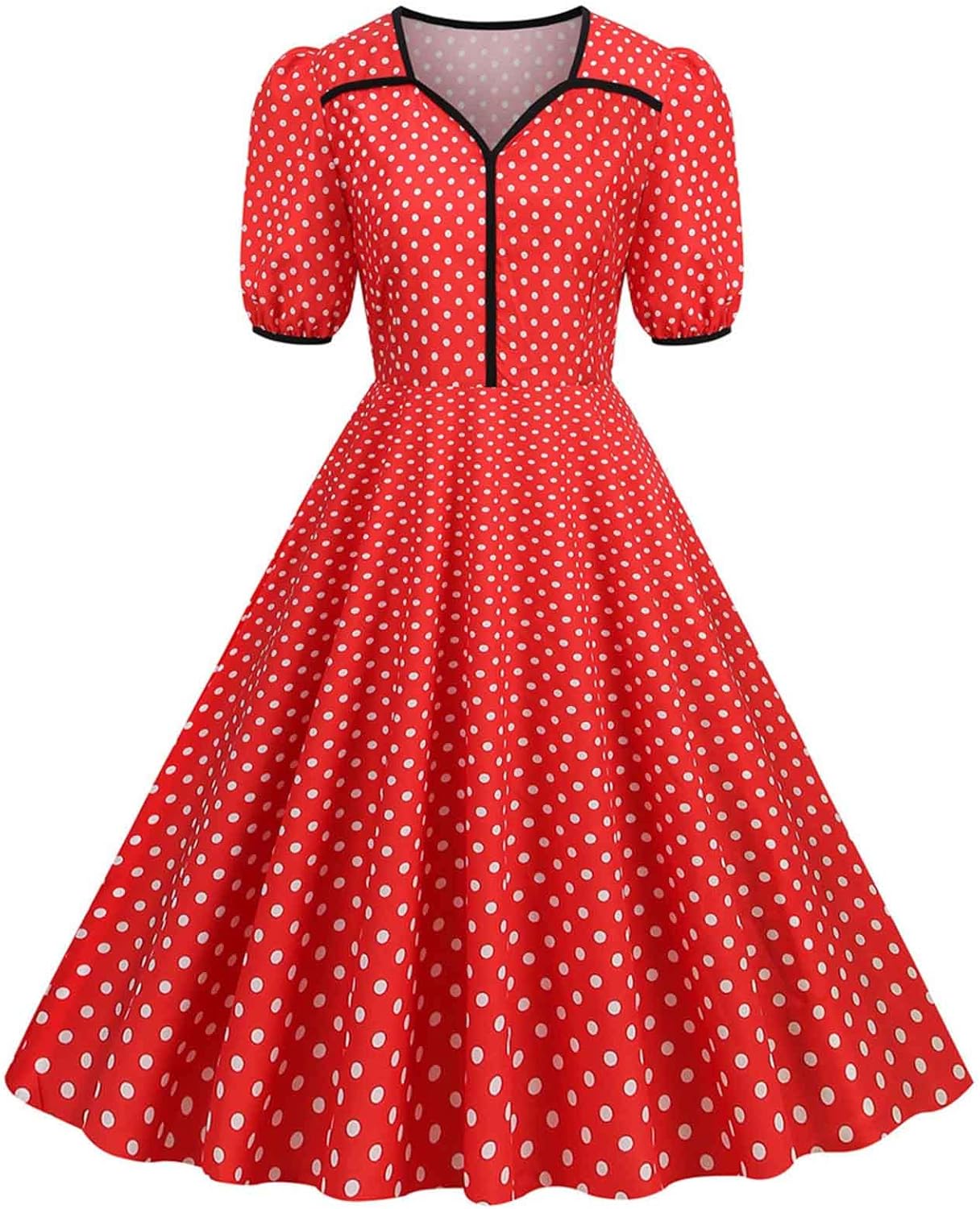 Women Double Breasted Notch Lapel 50s Vintage Short Sleeve Cocktail Swing Dress Polka Dot 1950s Rockabilly Prom Dress