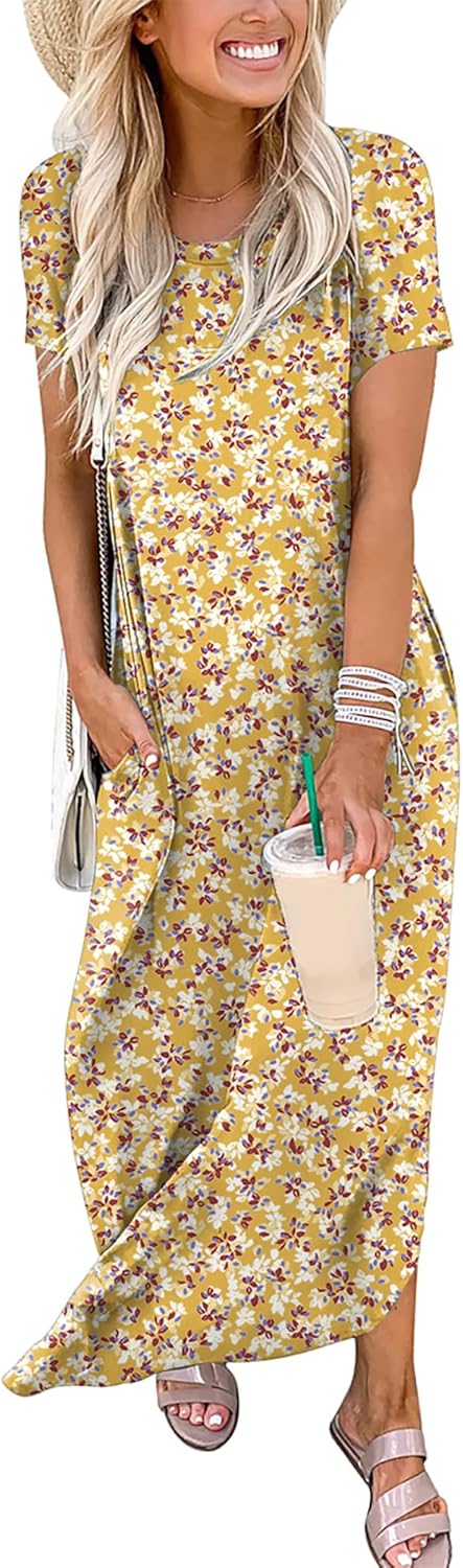 ANRABESS Women's Summer Casual Loose Short Sleeve Long T Shirt Dress Split Maxi Beach Sundress Travel Vacation Outfits