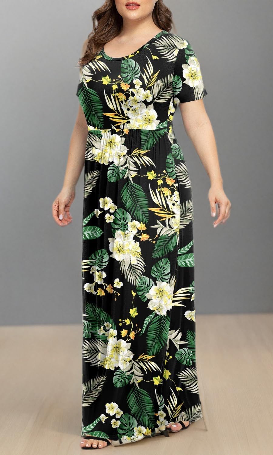 LONGYUAN Women's Plus Size Maxi Dresses for Curvy Women Summer Short Sleeve Casual 2025 Long Dress XL-6XL