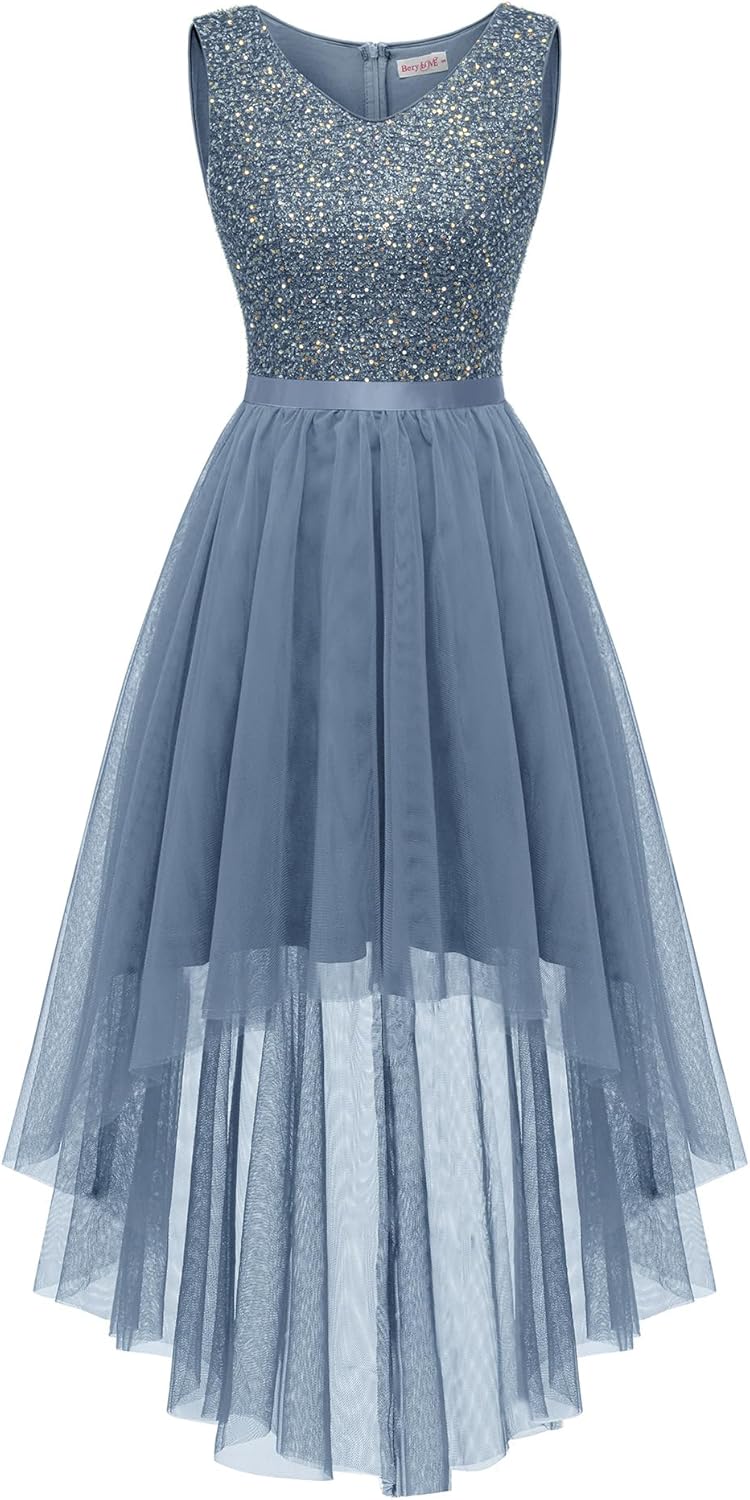 BeryLove Cocktail Prom Dresses 2025 Formal Wedding Guest Dresses Sleeveless Lace High Low Homecoming Dress