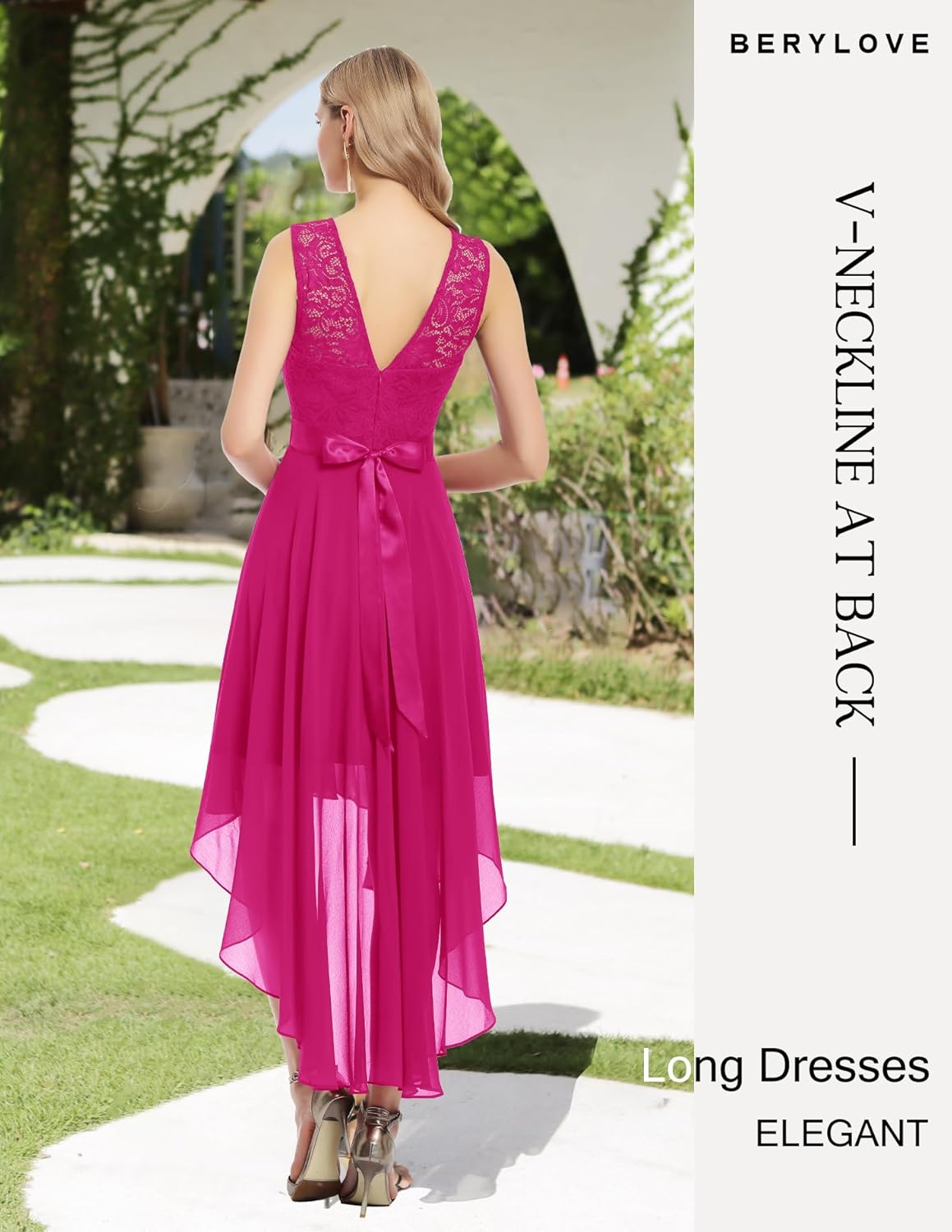 BeryLove Cocktail Prom Dresses 2025 Formal Wedding Guest Dresses Sleeveless Lace High Low Homecoming Dress
