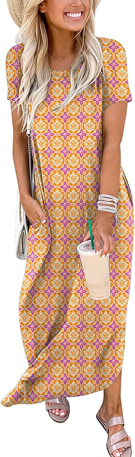 ANRABESS Women's Summer Casual Loose Short Sleeve Long T Shirt Dress Split Maxi Beach Sundress Travel Vacation Outfits
