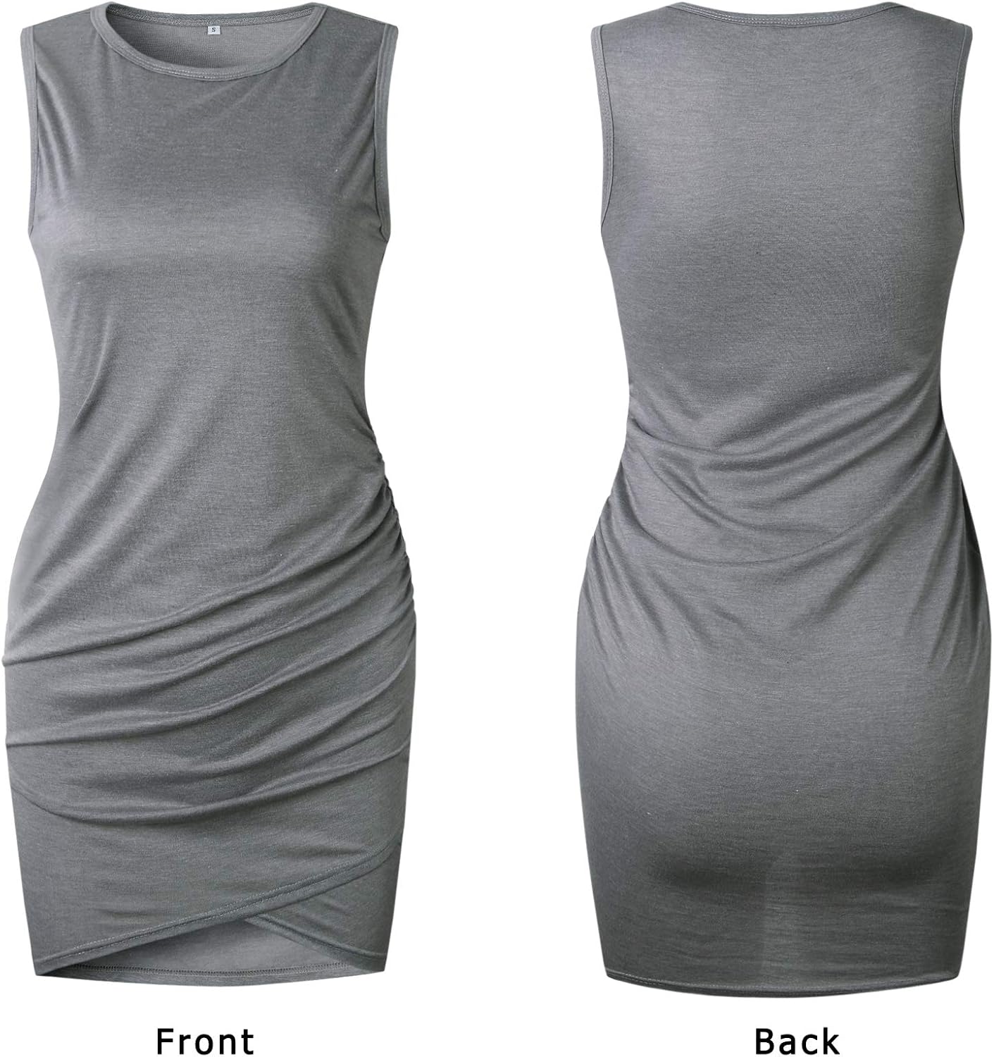 BTFBM Women 2025 Summer Sleeveless Tank Dresses Crew Neck Slim Fit Short Casual Ruched Bodycon Party Club Mini Dress