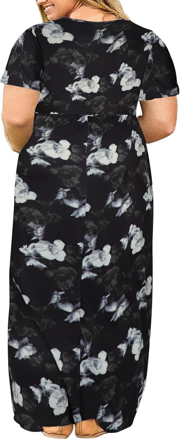 Kancystore Women's Short Sleeve Plus Size Maxi Dress with Pockets Loose Casual Summer Dresses