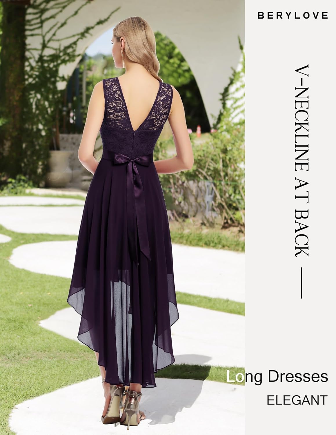 BeryLove Cocktail Prom Dresses 2025 Formal Wedding Guest Dresses Sleeveless Lace High Low Homecoming Dress