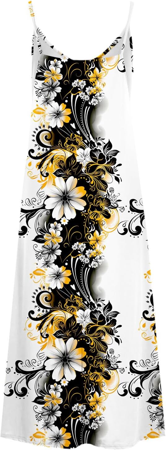 Womens Floral Maxi Dresses Spaghetti Strap Casual Summer Long Dress Vneck Flowy Boho Beach Sundress Vacation Outfits