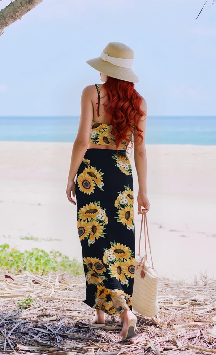 Women Sexy 2 Piece Outfits Dress Chiffon Strap Deep V Neck Bra Crop Top High Split Maxi Dresses Skirt Set