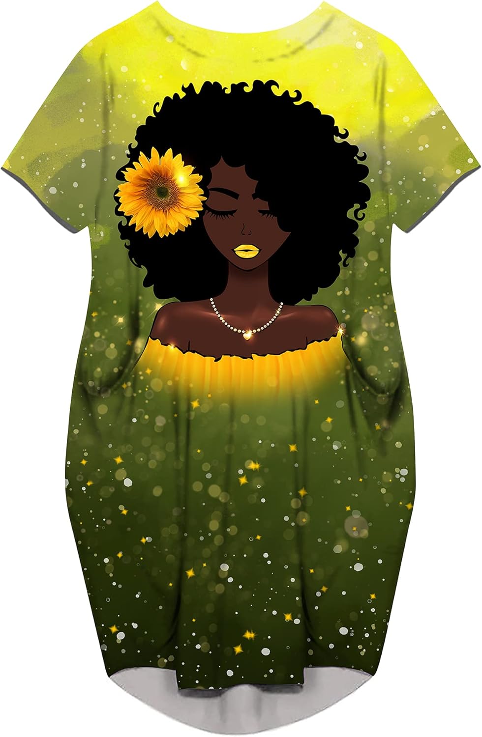 AZPSRT Fashion Women's African American Art Print Dress Casual Loose Dresses