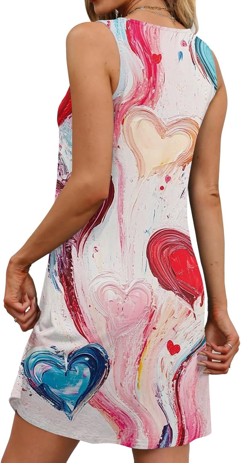 Women's Casual Sundress with Pockets Summer Boho Beach Dress,Holiday Hresses for Woment-Shirts Dress U Neck Loose Tank