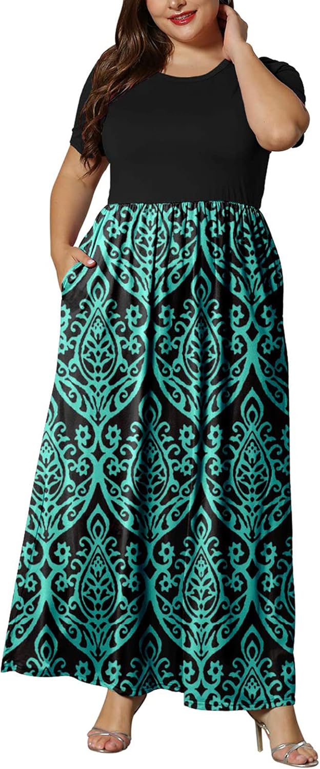 KARALIN Women’s Plus Size Maxi Dresses for Curvy Women Summer Casual Short Sleeve 2025 Long Dress 14W-26W