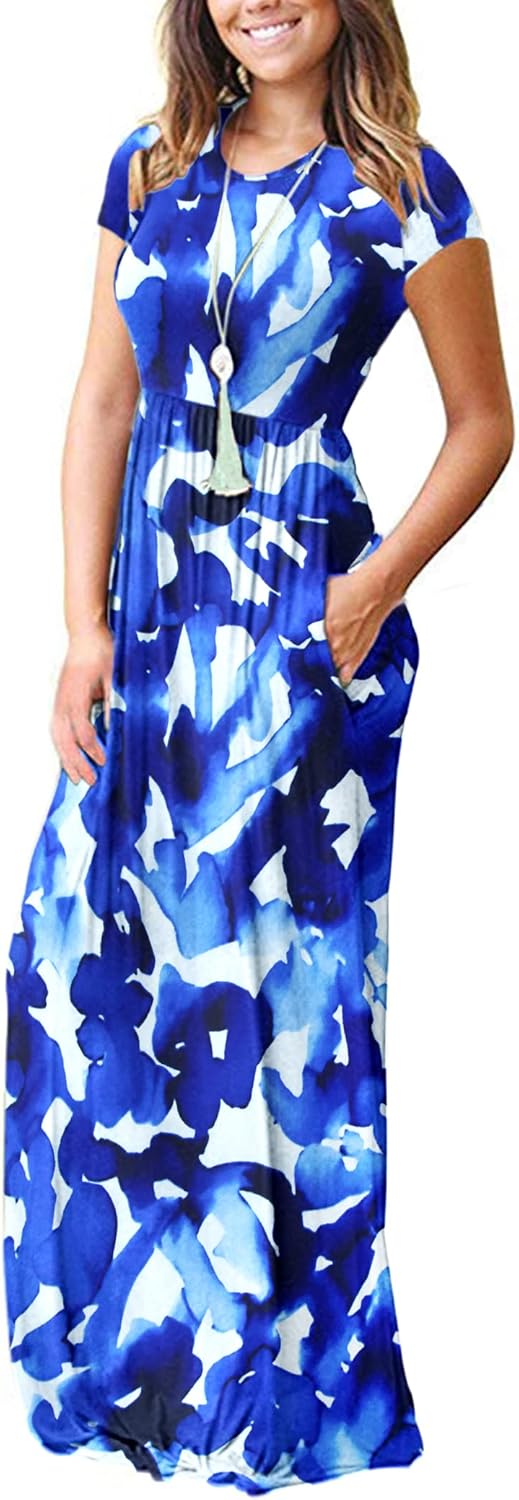 AUSELILY Women's Short Sleeve Loose Plain Casual Long Maxi Dresses for Women 2025