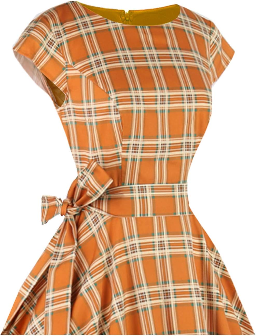 PUKAVT Women's 1950 Boatneck Cap Sleeve Vintage Swing Cocktail Party Dress with Pockets