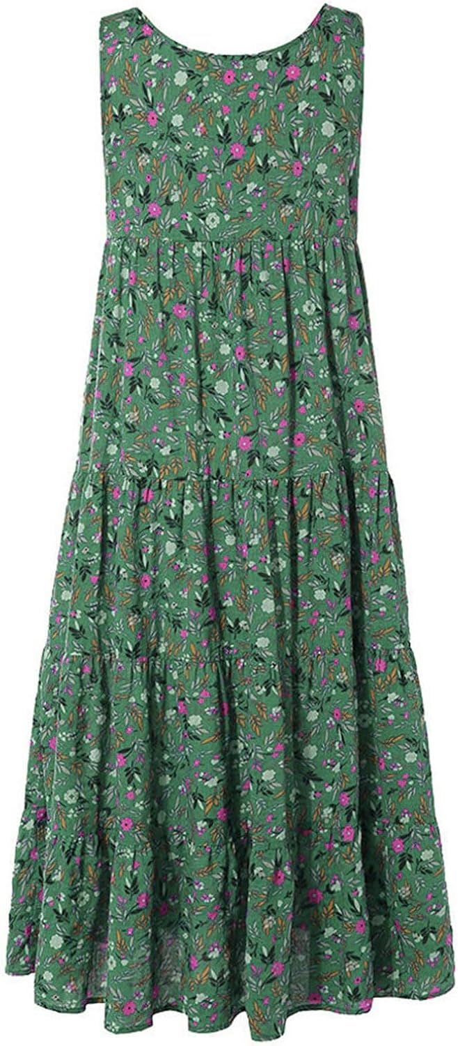 Ceboyel Women Boho Floral Maxi Dresses Flowy Tank Dress Sleeveless Smocked Sundresses Trendy Casual Beach Long Sun Dress