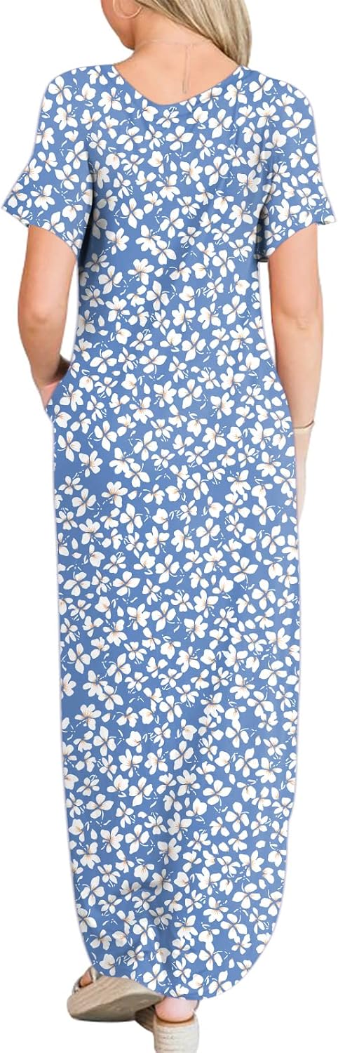 ANRABESS Women's Summer Casual Loose Short Sleeve Long T Shirt Dress Split Maxi Beach Sundress Travel Vacation Outfits