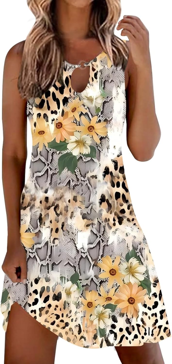Summer Dresses for Women 2025 Vacation Beach Casual Vintage Midi Sundresses Sexy Sleeveless V Neck Boho Tank Dress