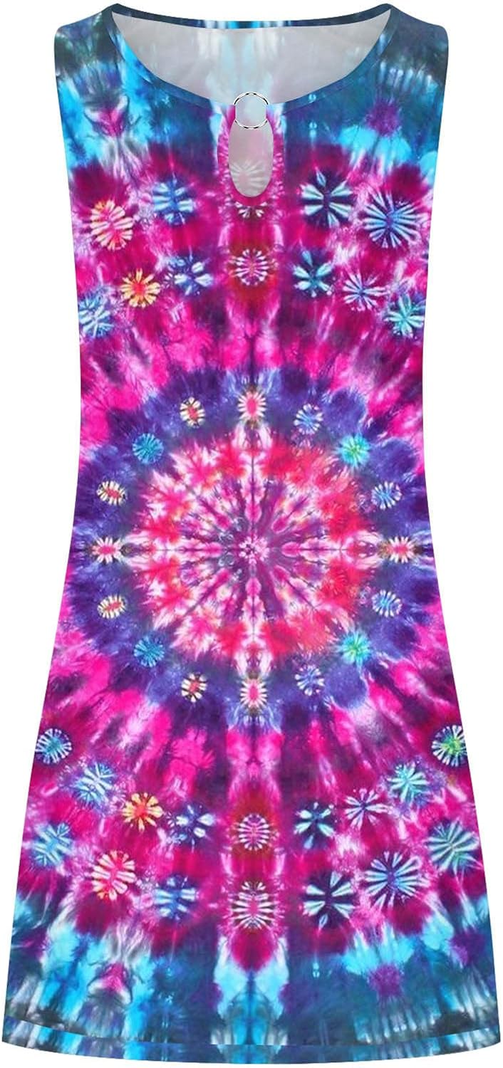 Summer Dresses for Women 2024 Casual Sleeveless Tank Dress Vintage Floral Print a-Line Beach Sundresses
