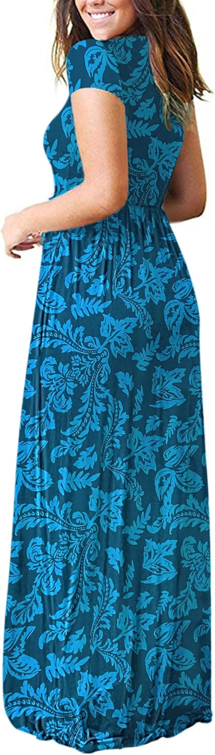AUSELILY Women's Short Sleeve Loose Plain Casual Long Maxi Dresses for Women 2025