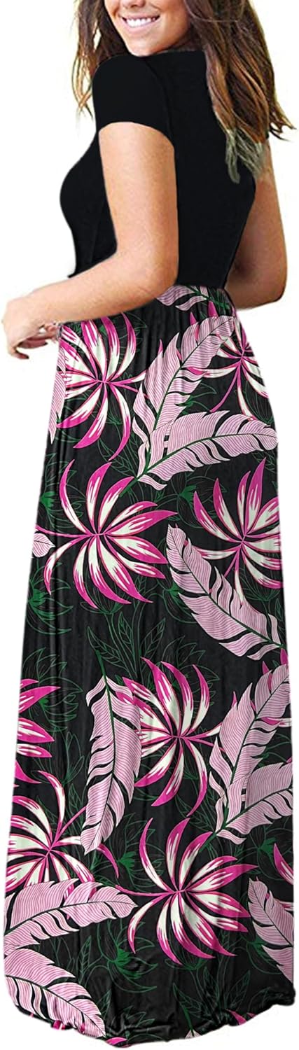 AUSELILY Women's Short Sleeve Loose Plain Casual Long Maxi Dresses for Women 2025