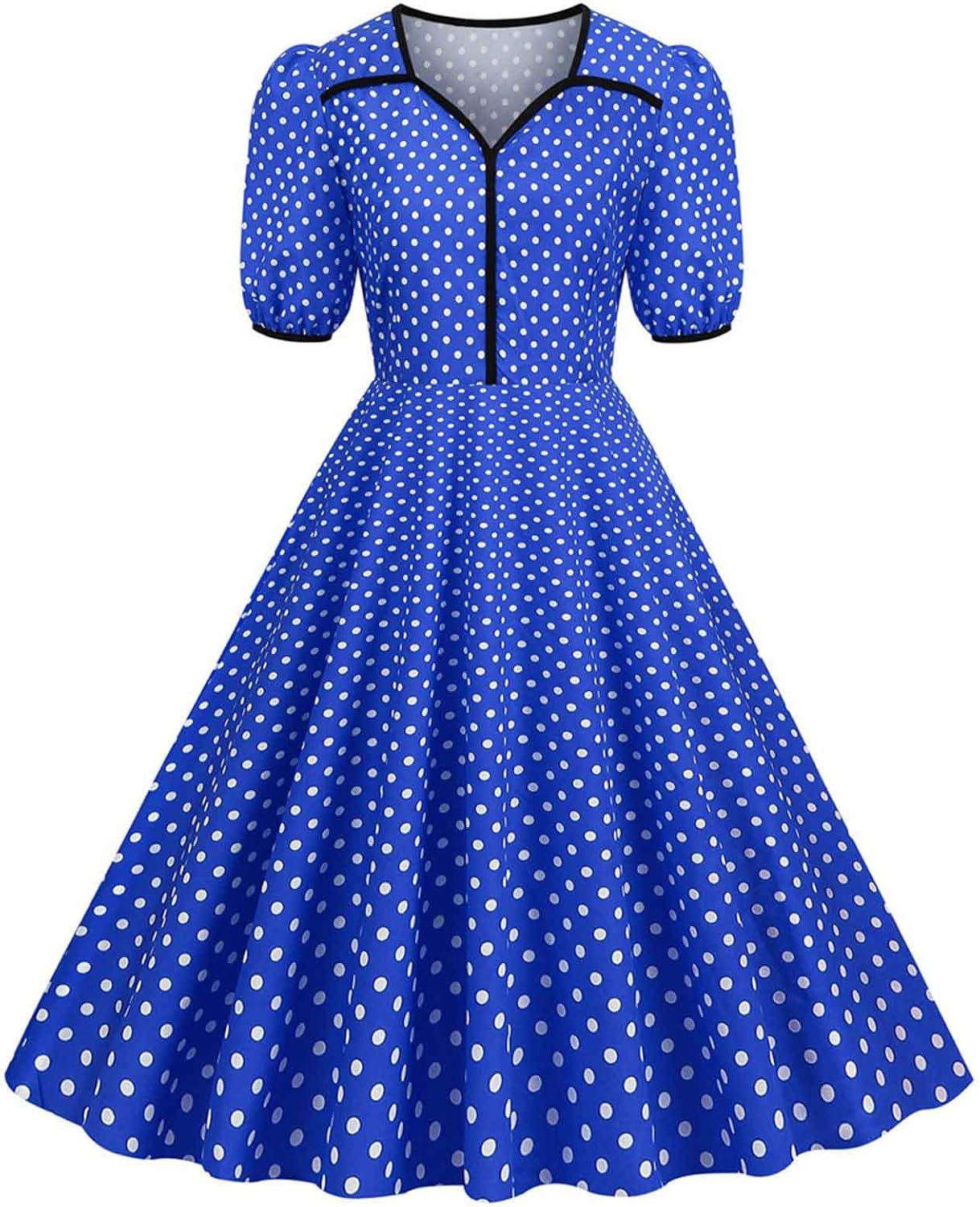 Women Double Breasted Notch Lapel 50s Vintage Short Sleeve Cocktail Swing Dress Polka Dot 1950s Rockabilly Prom Dress