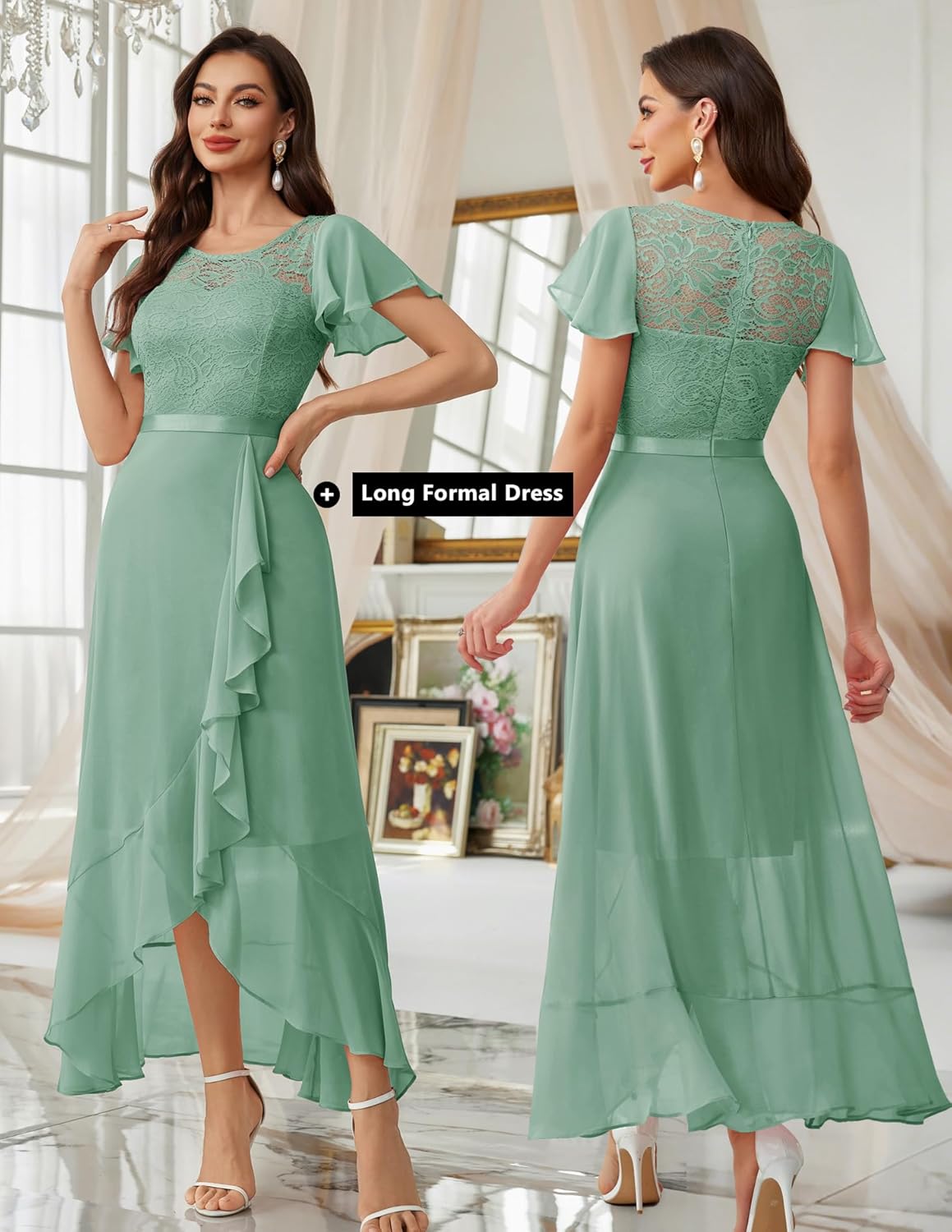 BeryLove Formal Dresses for Women 2025 Wedding Guest with Slit Cocktail Elegant Lace Long Prom Dress