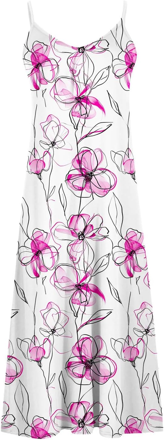 Womens Floral Maxi Dresses Spaghetti Strap Casual Summer Long Dress Vneck Flowy Boho Beach Sundress Vacation Outfits