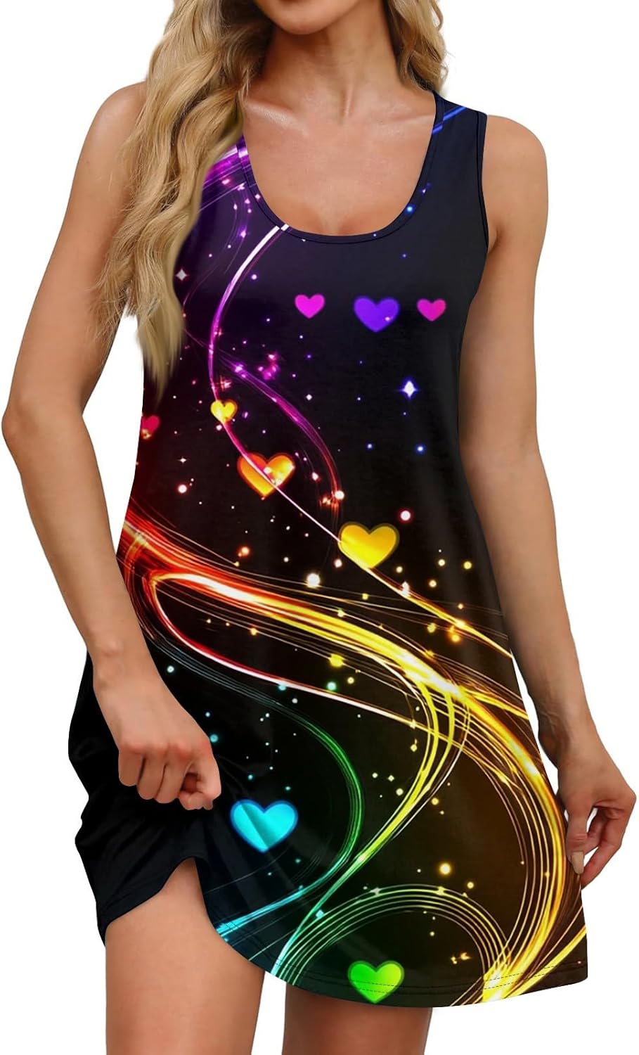 Women's Casual Sundress with Pockets Summer Boho Beach Dress,Holiday Hresses for Woment-Shirts Dress U Neck Loose Tank