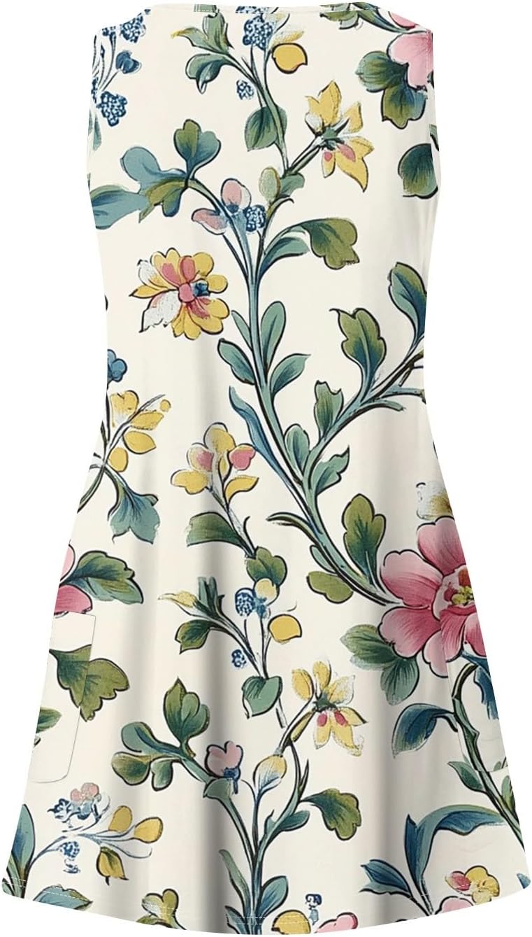 NBXNZWF Women Summer Casual Dress 2025 Casual Loose Sleeveless V-Neck Sundresses A Line Tshirt Beach Dresses with Pockets