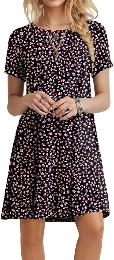 POPYOUNG 2025 Women's Summer Casual T-Shirt Dresses Crew Neck Beach Cover Up Sun Dress