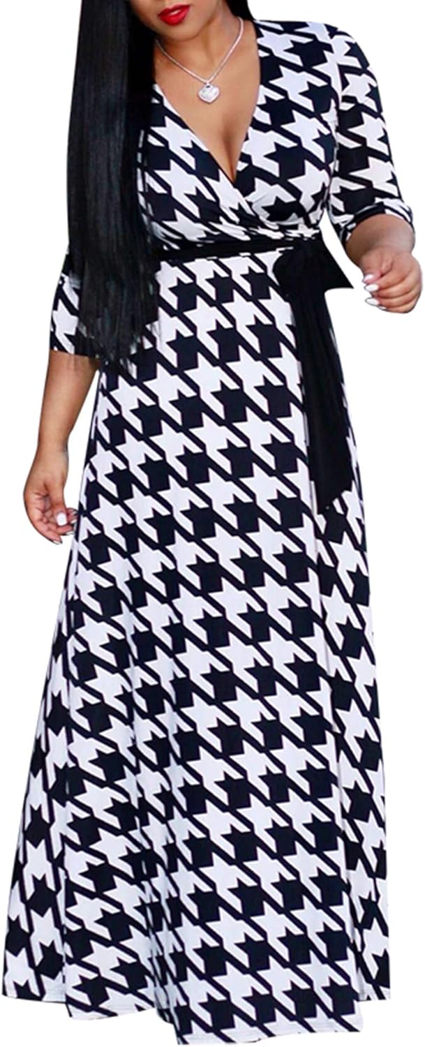 FANDEE Plus Size Maxi Dress for Women Casual Summer Sundress V-Neck 3/4 Sleeve