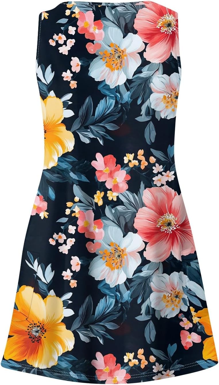 Women's Sleeveless Floral Print Summer Dress Casual V-Neck A-Line Mini Dress for Beach Party and Daily Wear